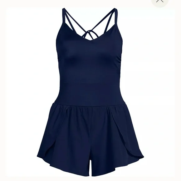 Lands end Tugless Strappy X-Back Romper Swimsuit Navy Blue - Picture 6 of 6
